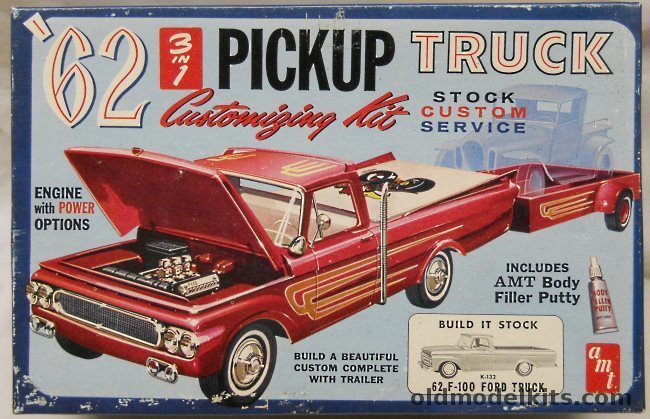 AMT 1/25 1962 Ford F-100 Pick Up Truck With Trailer - Stock / Service / Custom, K132-200 plastic model kit